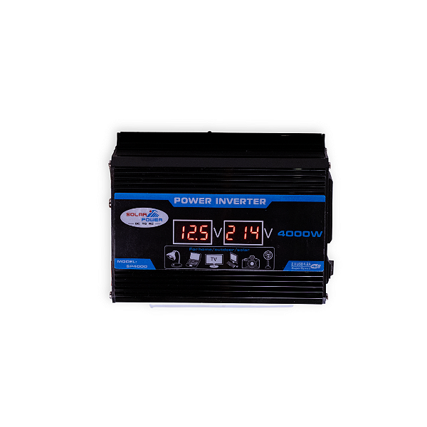 Inversor 12v/220v DC/AC Solar Power 4000W - Preto  2 USB Display Digital