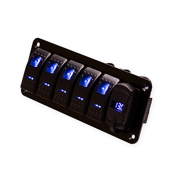 Painel Retangular Preto Led Cor Azul USB Plug - Visor Digital 5 Botões