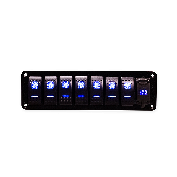 Painel Retangular Preto Led Azul USB Plug - Visor Digital 7 Botões