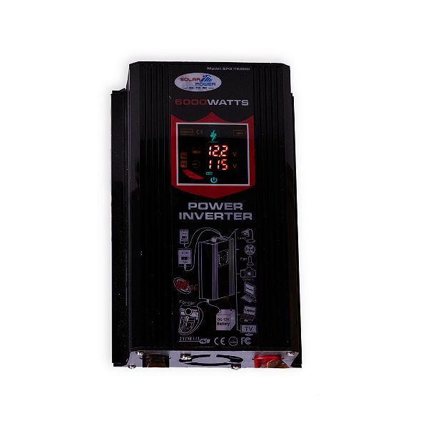 Inversor 12v/110v DC/AC Solar Power 6000W Preta 2 USB Display Digital