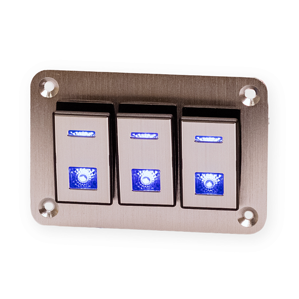 Painel Retangular Alumínio LED Azul 3 Botões