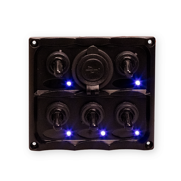 Painel Preto 5 Alavancas LED Azul + 2 USB