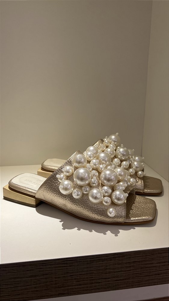 Sandália Marina - pérola - dourada