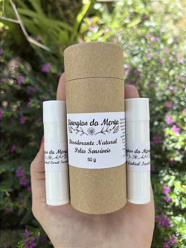 Kit Desodorante Natural + Balm Labial Incolor e Coral Suave