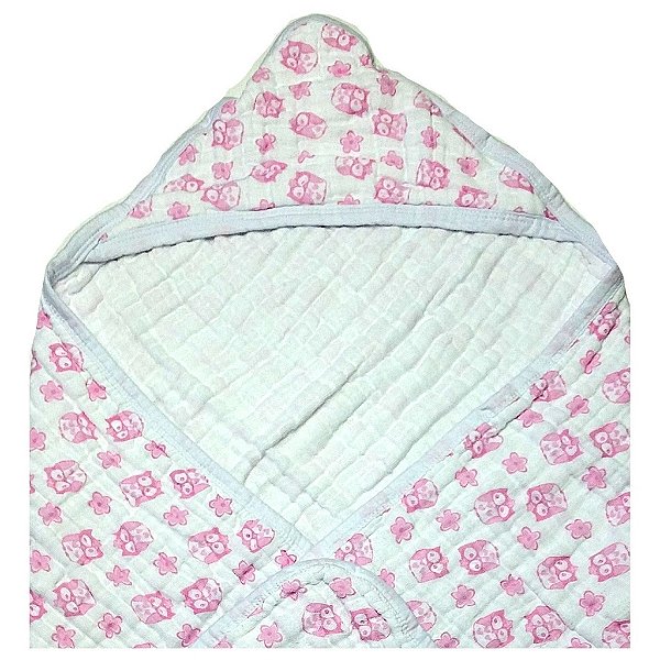 Toalha de Banho Swaddle Coruja Rosa