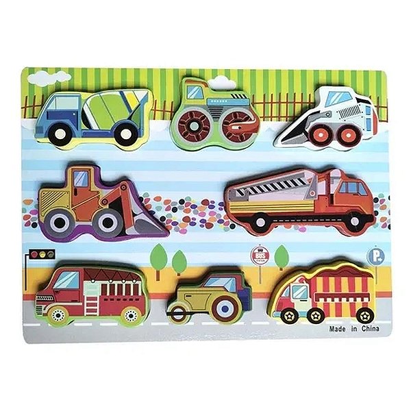 Brinquedo Educativo Didático Encaixe Madeira Transportes - DM Toys