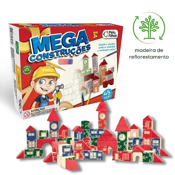 Brinquedo Educativo Mega Construções 45 peças - Pais & Filhos