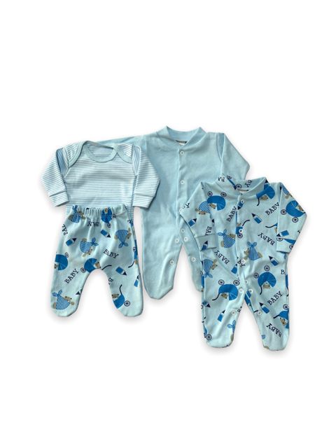 Kit Prematuro 2 Macacões + Body +calça  de Menino - Baby Blue
