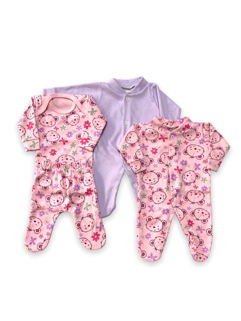 Kit Prematuro 2 Macacões + Body + calça  de Menina - Ursinha Nina