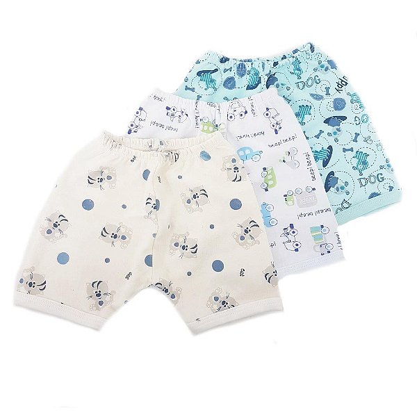 Kit de 3 Shorts Estampados Menino- Ursinho