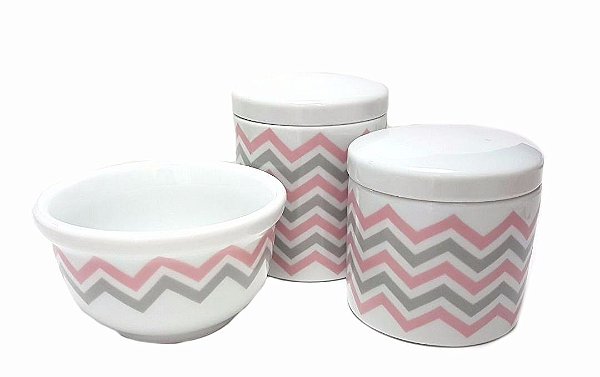 Kit Higiene Chevron rosa/ cinza - C/3