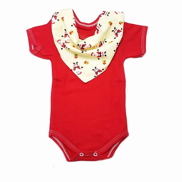 Conjunto de Body Vermelho e Bandana Natal Papai Noel Amarela