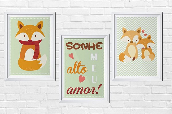 Kit Quadros Decorativos Infantil - 3 Unidades RAPOSINHA