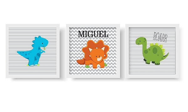 Kit Quadros Decorativos Infantil - 3 Unidades DINO