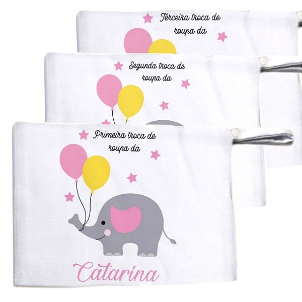 Kit c/ 3 Saquinhos para Maternidade - Elefantinho Rosa