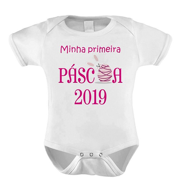 Body ou Camiseta Divertido -  Minha Primeira Páscoa 2019 Rosa