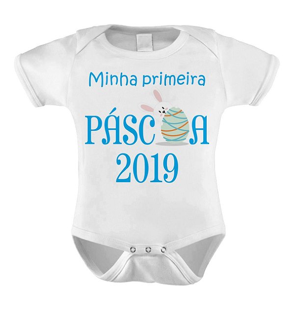 Body ou Camiseta Divertido -  Minha Primeira Páscoa 2019 Azul