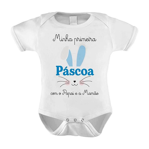 Body ou Camiseta Divertido -  Minha Primeira Páscoa Com o papai e a Mamãe Azul