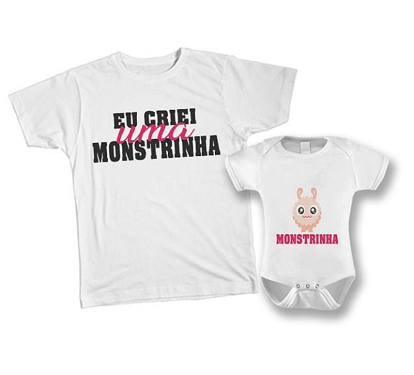 Kit camiseta e Body - Eu criei um Monstrinho Rosa