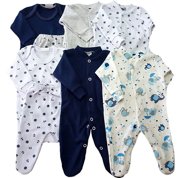 Kit Prematuro 4 Macacões +2 Bodys + 2 calças de Menino navy