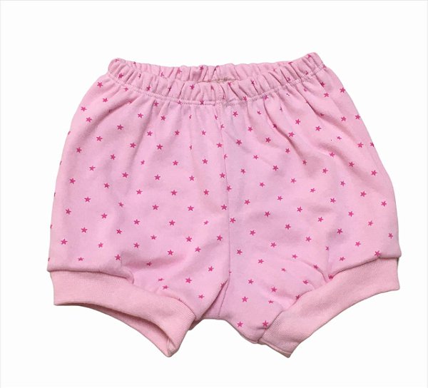 Shorts Bebê em Algodão com Punho - Estrelinha Rosa