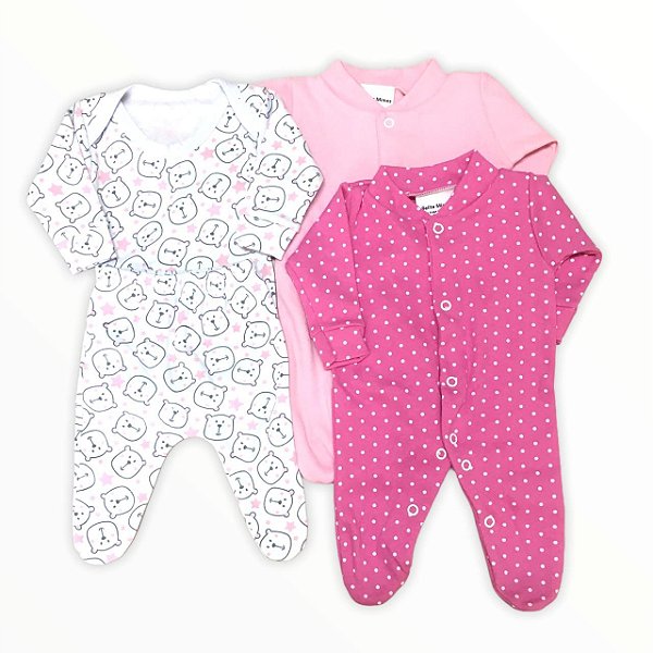 Kit Prematuro 2 Macacões + Body +calça  de Menina - Poá Pink