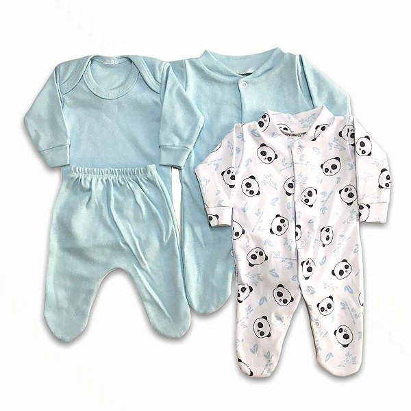 Kit Prematuro 2 Macacões + Body + calça  de Menino - Pandinha