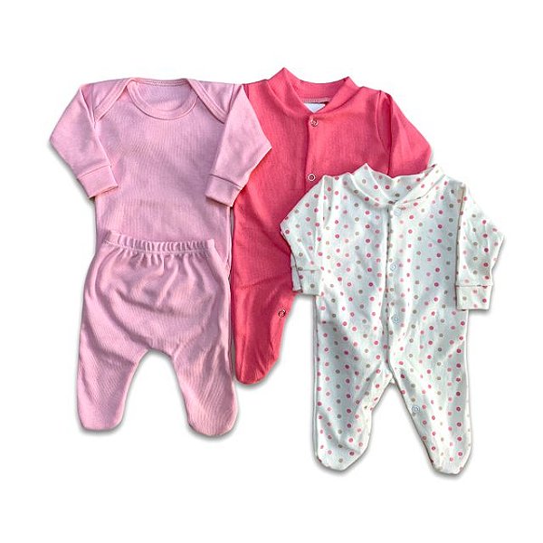 Kit Prematuro 2 Macacões + Body +calça  de Menina - Poá Bege 1899