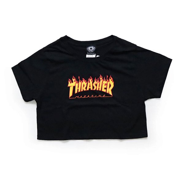 Cropped Thrasher Magazine Flame Preto