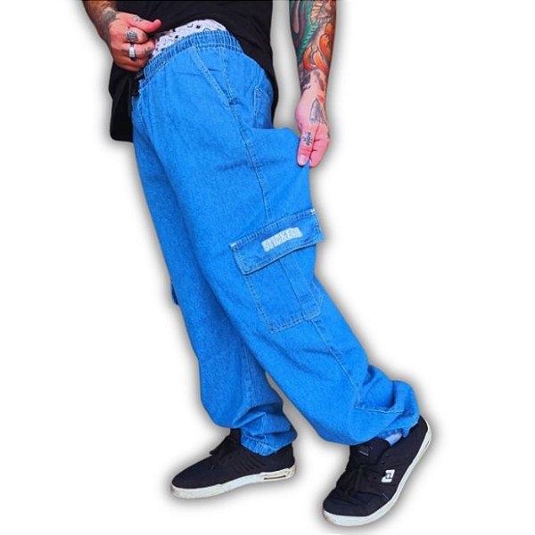 Calça Cargo Jeans Claro Stickers