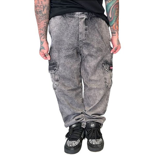 Calça Cargo Your Face Cinza Marmorizado