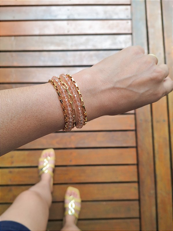 Pulseira 5 Voltas Rose Cristais