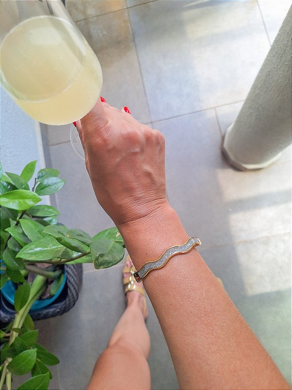 Pulseira Bracelete Dourado Brilho Prata