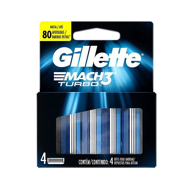 Carga Para Aparelho de Barbear Gillette Mach3 Turbo Refil 4 Cartuchos