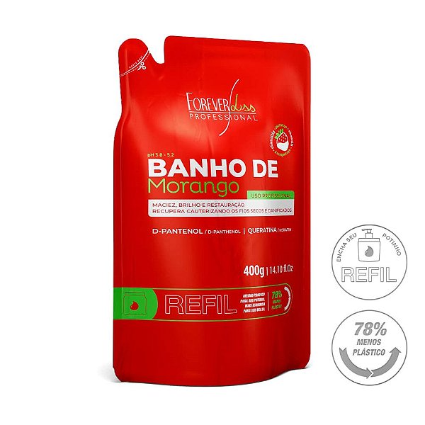 Banho de Verniz Morango Forever Liss Máscara Brilho e Restauração Refil 400g