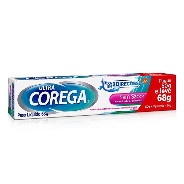 Ultra Corega Fixador De Dentaduras e Próteses Dentárias Sem Sabor 68g