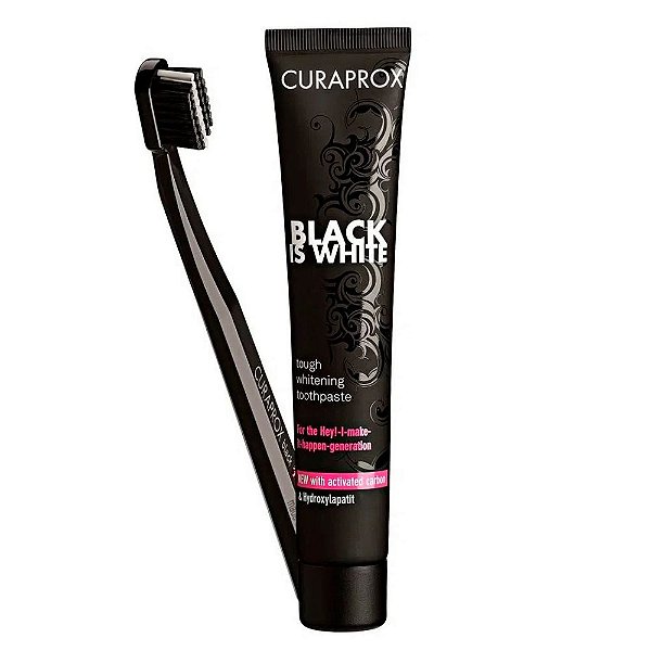 Kit Clareador Dental Curaprox Black Is White Creme Dental 90ml + Escova