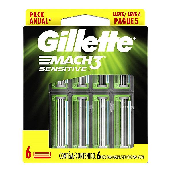 Carga Para Aparelho de Barbear Gillette Mach3 Sensitive Refil 6 Cartuchos
