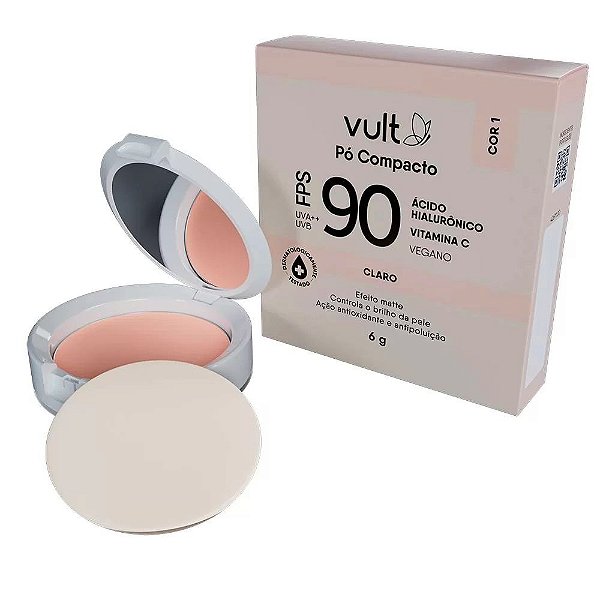 Pó Compacto Ácido Hialurônico e Vitamina C FPS90 Claro Vult 6g