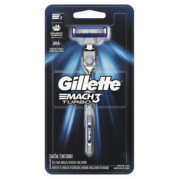 Aparelho De Barbear Gillette Mach3 Turbo Recarregável Com 1 Cartucho
