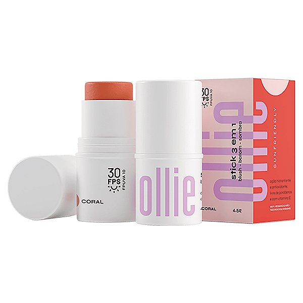 Ollie Bastão 3 Em 1 Coral Blush Batom E Sombra Fps95 4,5g