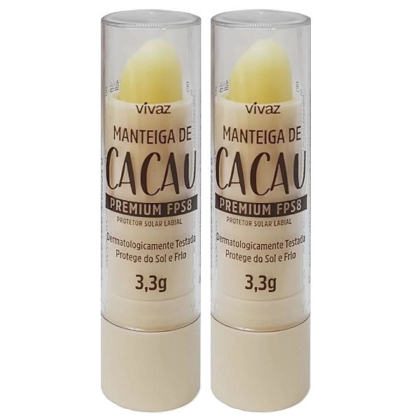 2 Manteigas de Cacau Premium Protetor Labial Solar e Frio FPS8