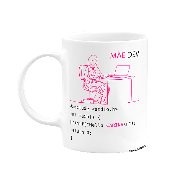 Caneca 325ml - Personalizar com nome - Mãe DEV