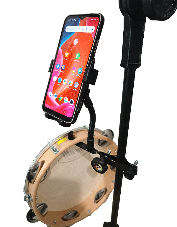 Suporte duplo de celular e pandeiro