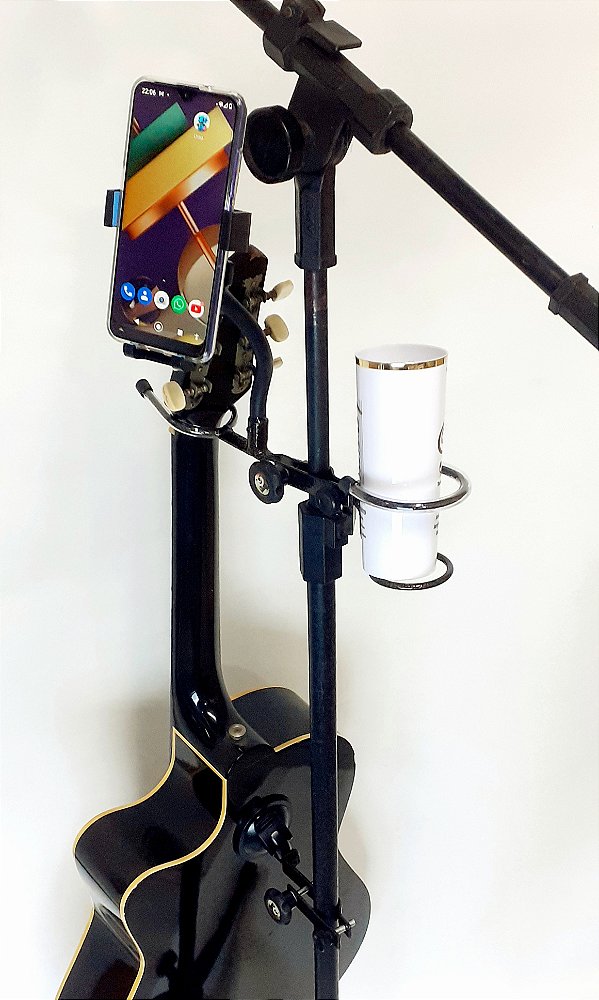 Suporte triplo de celular, liquidos e violão