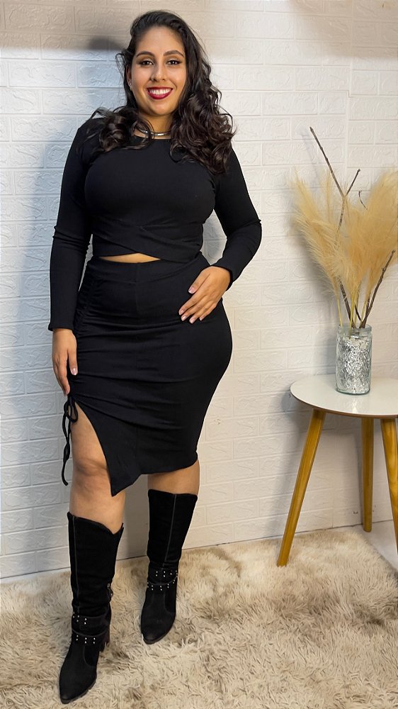 CONJUNTO CROPED  E SAIA MÍDI DRAPIADO