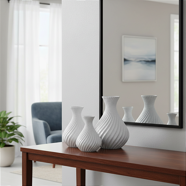Kit 3 Vasos Decorativos Marmorizado Branco– Design Moderno