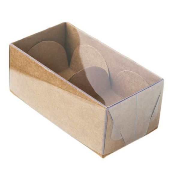 Caixa 2 Doces Kraft com Tampa Transparente Nº2 (8,5x4x3,5cm) 10 unidades - Kafe Embalagens