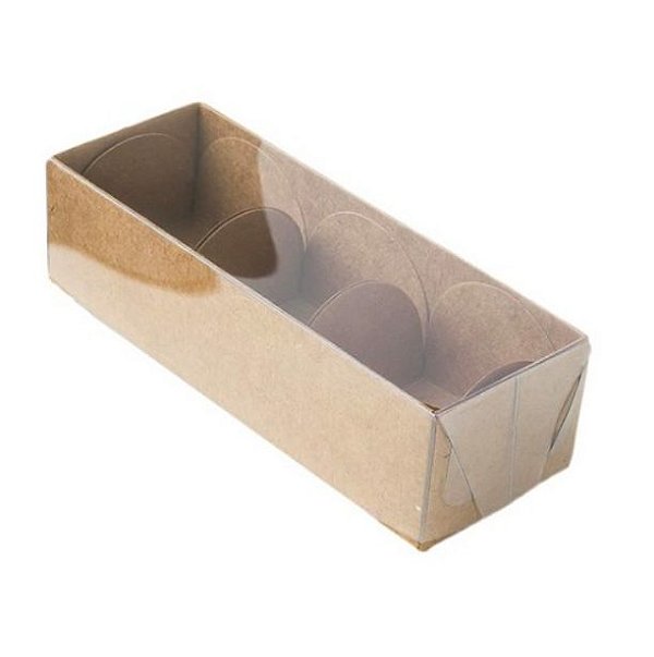 Caixa 3 Doces Kraft com Tampa Transparente Nº3 (12x4,5x3,5cm) 10 unidades - ASSK - Kafe Embalagens