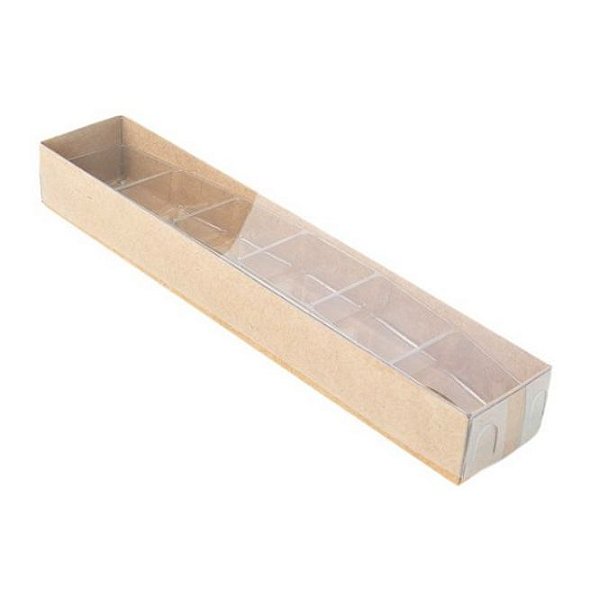 PROMOÇÃO Caixa 6 Doces Kraft com Berço Tampa Transparente Nº4 (23x4x3cm) 10 unidades - ASSK - Kafe Embalagens